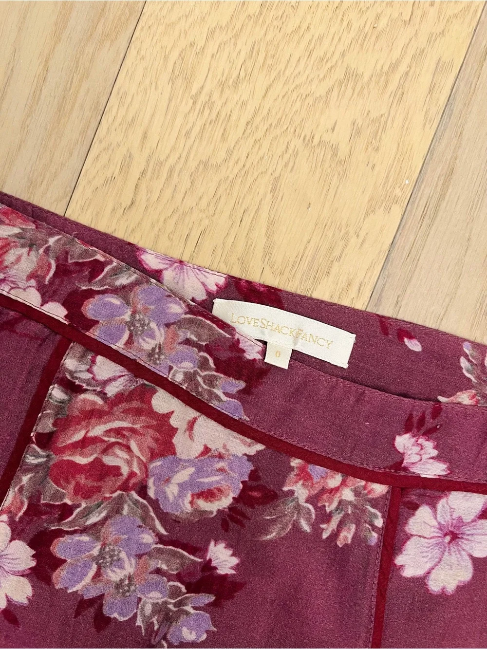 LoveShackFancy Floral Tiered Midi Skirt in Mauve